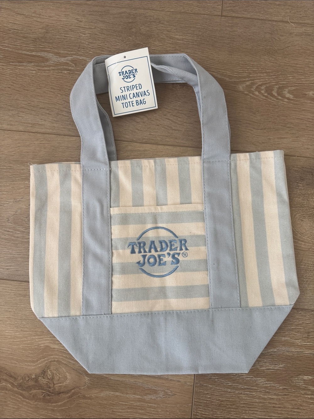 Trader Joe's Striped Mini Canvas Tote - Light Blue & Cream